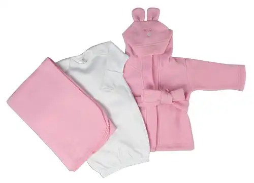 913W_965P_3600P.jpg Bambini Newborn Baby Girls 3 Pc Layette Set (Gown, Robe, Fleece