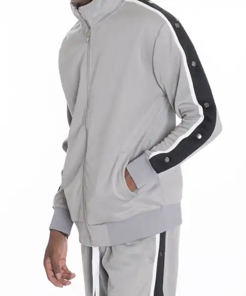 SNAP BUTTON TRACK JACKET- GREY