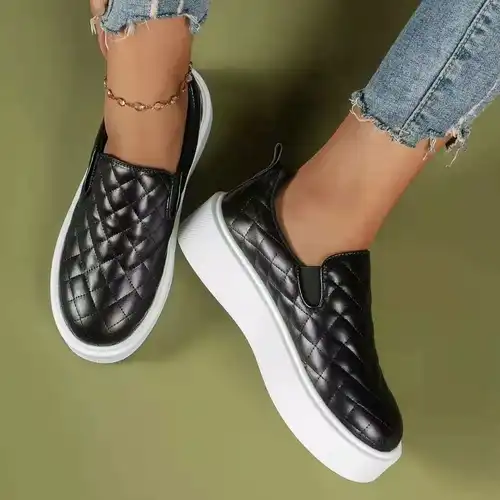 data-220.jpg Slip-on Casual Platform Shoes Lightweight Flats Loafers Black/White