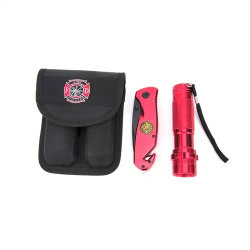 fire-fighter-knife-flashlight-set.jpg Survival Knife and Flashlight Set - Red Finish - Firefighter - LED