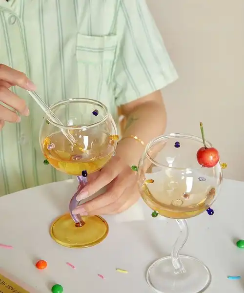 hand-blown-rainbow-sprinkles-burgundy-wine-glasses-979998-3.jpg Hand Blown Rainbow Sprinkles Wine Glasses - Whimsical Dopamine