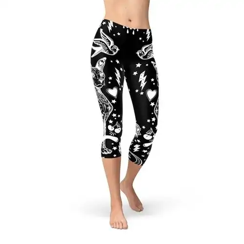 womens black magic cat capri leggings womens black magic cat capri leggings